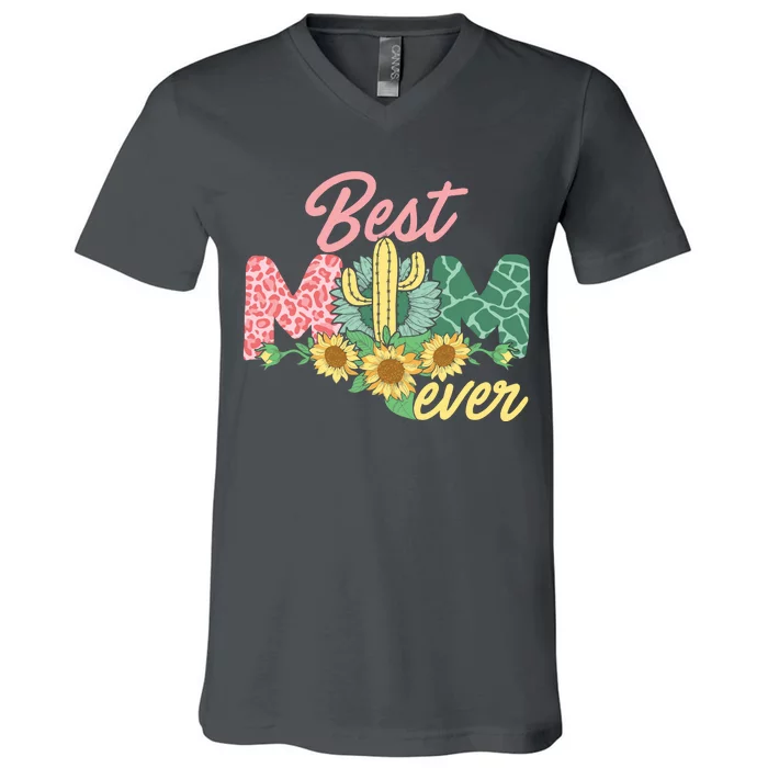 Best Mom Ever Sunflower Cactus Cute Mother's Day V-Neck T-Shirt