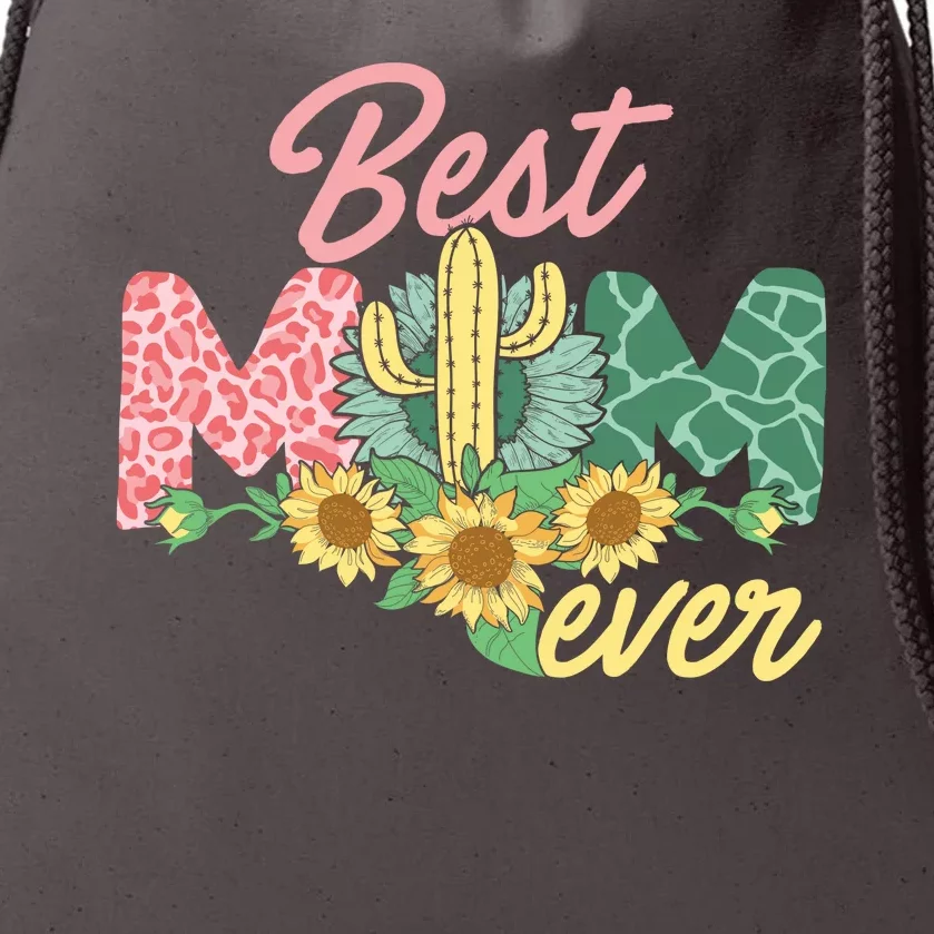 Best Mom Ever Sunflower Cactus Cute Mother's Day Drawstring Bag