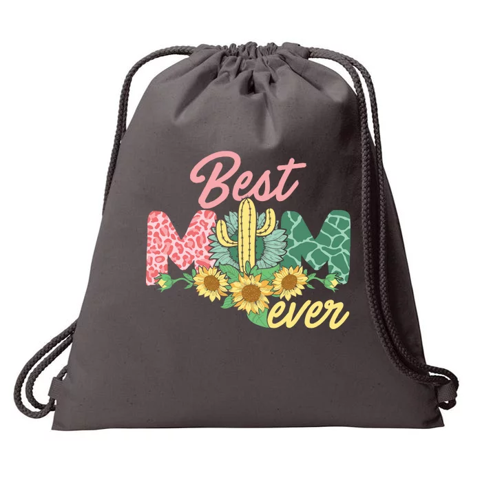 Best Mom Ever Sunflower Cactus Cute Mother's Day Drawstring Bag