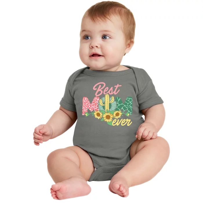 Best Mom Ever Sunflower Cactus Cute Mother's Day Baby Bodysuit