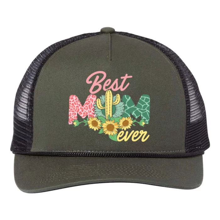 Best Mom Ever Sunflower Cactus Cute Mother's Day Retro Rope Trucker Hat Cap