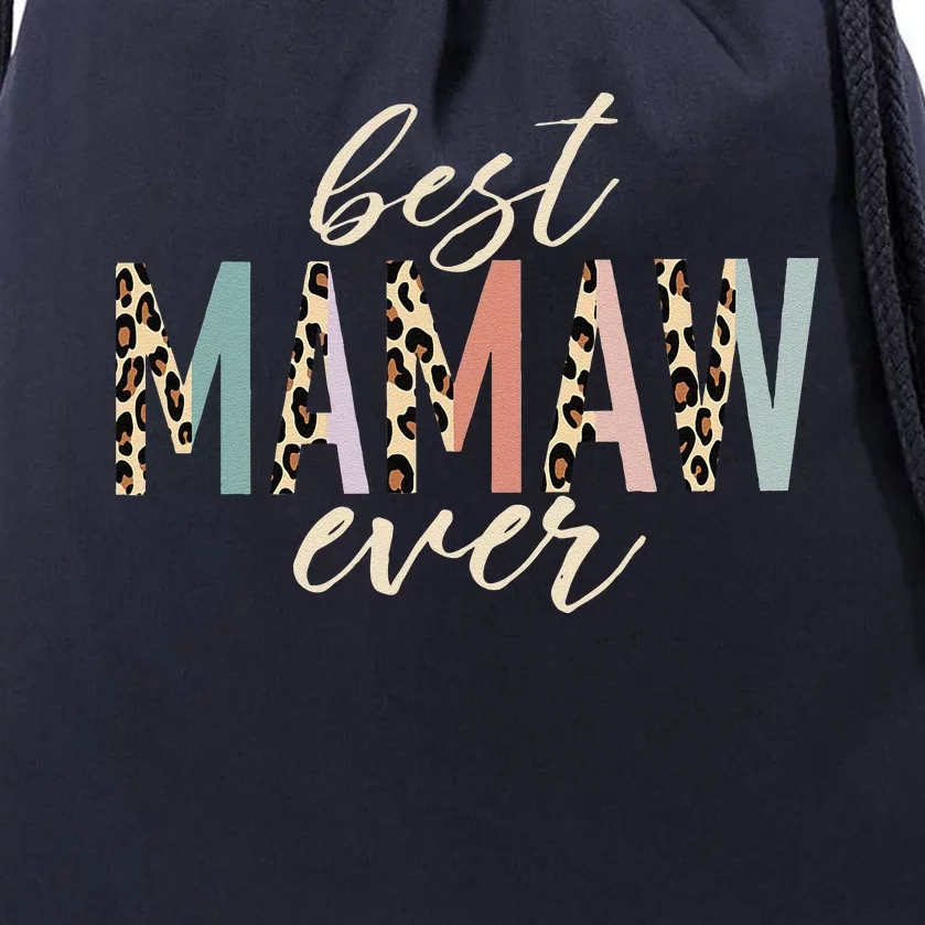 Best Mamaw Ever Gifts Leopard Print Mothers Day Drawstring Bag