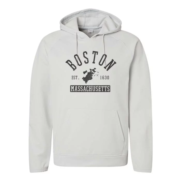 Boston Massachusetts Est. 1630 City Map Souvenir Performance Fleece Hoodie