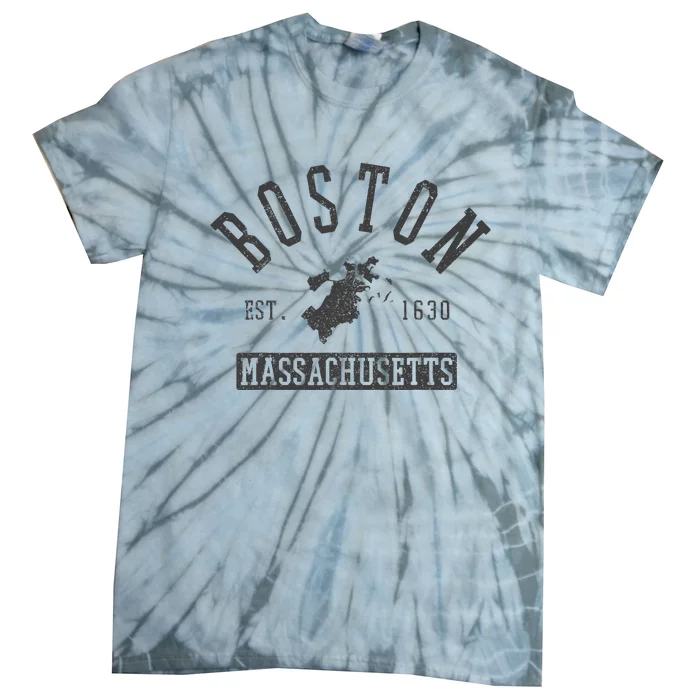 Boston Massachusetts Est. 1630 City Map Souvenir Tie-Dye T-Shirt