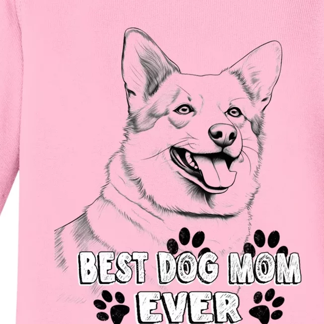 Best Mom Ever Cardigan Welsh Dog Simple Line Art Cute Gift Baby Long Sleeve Bodysuit