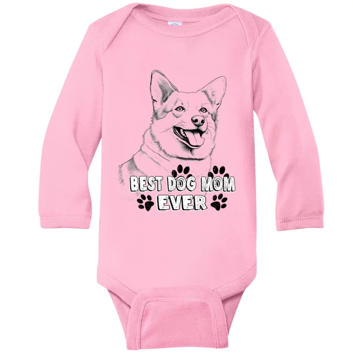 Best Mom Ever Cardigan Welsh Dog Simple Line Art Cute Gift Baby Long Sleeve Bodysuit