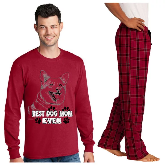 Best Mom Ever Cardigan Welsh Dog Simple Line Art Cute Gift Long Sleeve Pajama Set