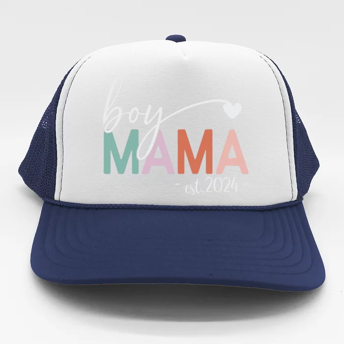 Boy Mama Est 2024 Boy Mom Pregnancy Mom To Be New Mama 2024 Trucker Hat