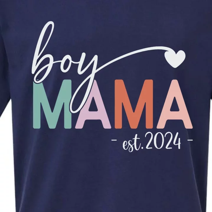 Boy Mama Est 2024 Boy Mom Pregnancy Mom To Be New Mama 2024 Sueded Cloud Jersey T-Shirt