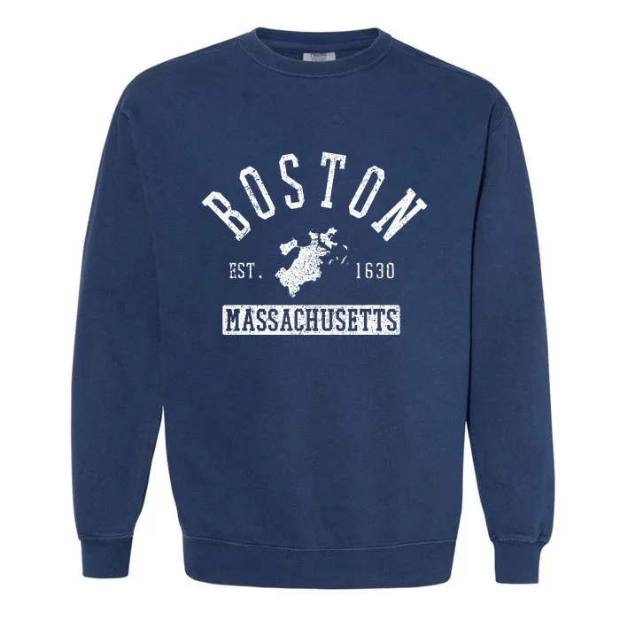 Boston Massachusetts Est. 1630 City Map Souvenir Gift Garment-Dyed Sweatshirt