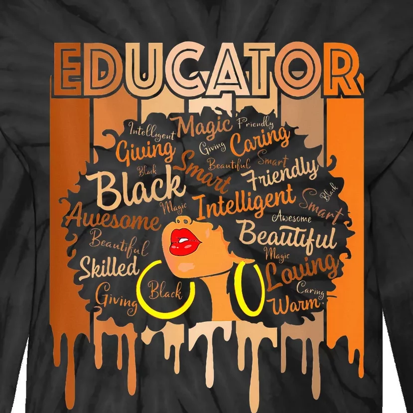 Black Melanin Educator Apparel American African Pride Tie-Dye Long Sleeve Shirt