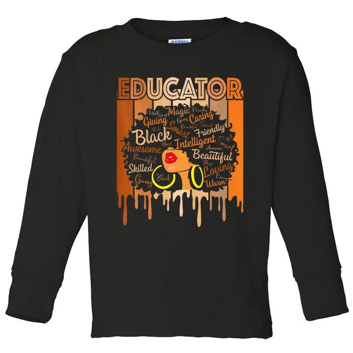 Black Melanin Educator Apparel American African Pride Toddler Long Sleeve Shirt