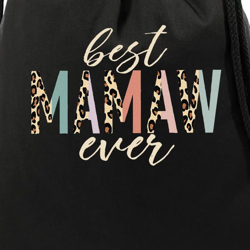 Best Mamaw Ever Gifts Leopard Print Mothers Day Drawstring Bag