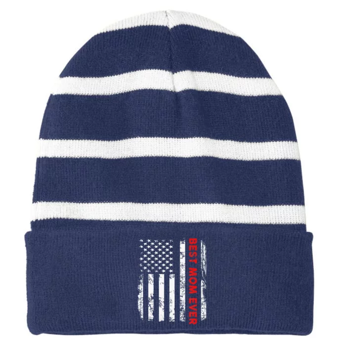 Best Mom Ever US American Flag Graphic Tee Mothers Day Striped Beanie with Solid Band