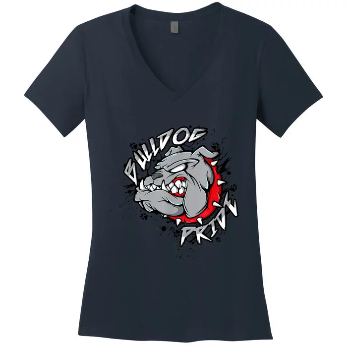 Bulldog Mascot English Bulldog Pride And Loyalty Women's V-Neck T-Shirt