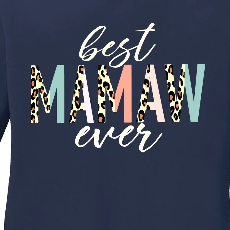 Best Mamaw Ever Gift Leopard Print Mothers Day Ladies Long Sleeve Shirt