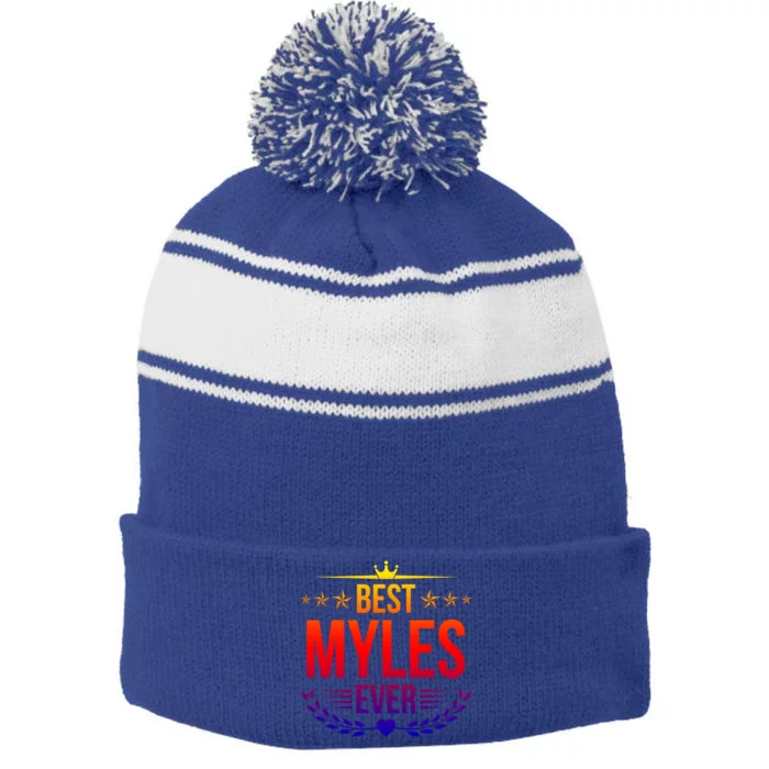 Best Myles Ever Funny Name Humor Nickname Cute Gift Stripe Pom Pom Beanie