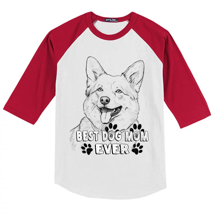 Best Mom Ever Pembroke Welsh Dog Simple Line Art Cute Gift Kids Colorblock Raglan Jersey