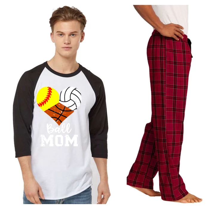 Ball Mom Funny Softball Volleyball Basketball Mom Great Gift Raglan Sleeve Pajama Set