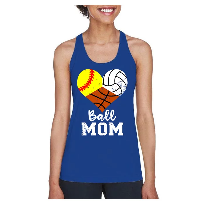 Ball Mom Funny Softball Volleyball Basketball Mom Great Gift Women's Racerback Tank