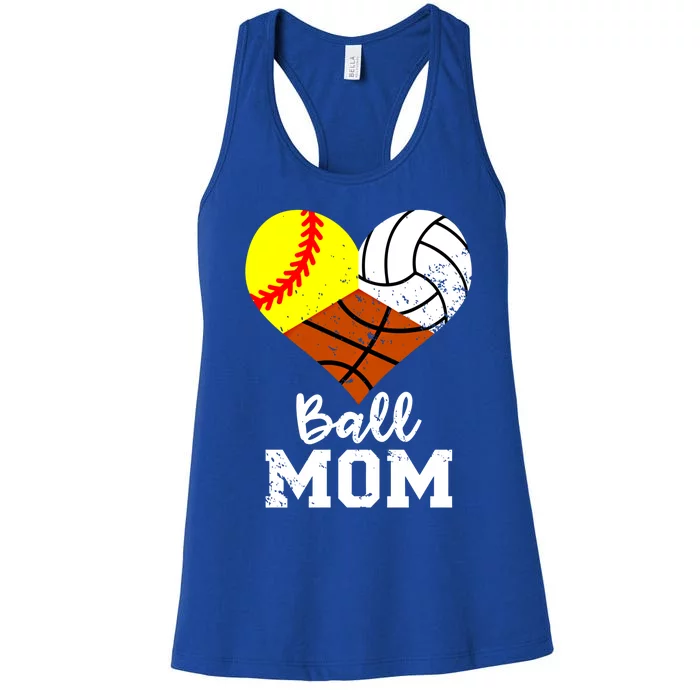 Ball Mom Funny Softball Volleyball Basketball Mom Great Gift Women's Racerback Tank