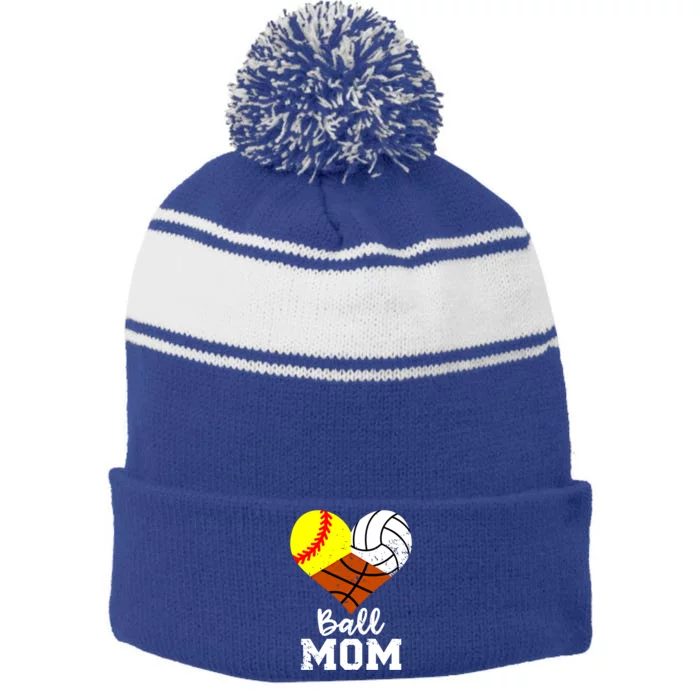 Ball Mom Funny Softball Volleyball Basketball Mom Great Gift Stripe Pom Pom Beanie