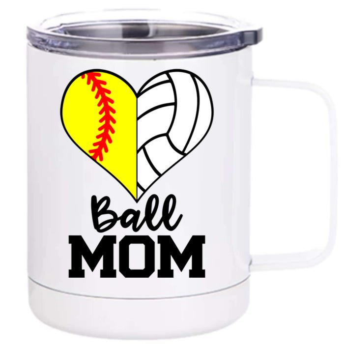 Ball Mom Funny Softball Volleyball Player Mom Gift Front & Back 12oz Stainless Steel Tumbler Cup