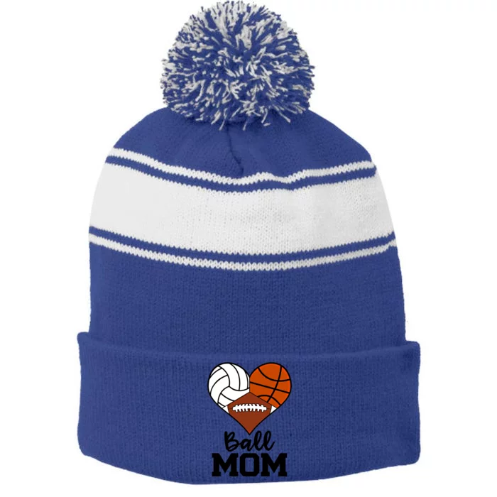 Ball Mom Funny Volleyball Basketball Football Player Mom Cool Gift Stripe Pom Pom Beanie