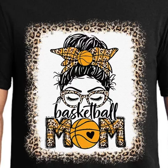 Basketball Mom funny Game Day Messy Bun Leopard Pajama Set