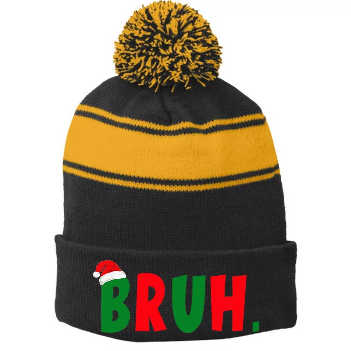 Bruh Meme Funny Christmas Saying Bro Greeting Teens Stripe Pom Pom Beanie