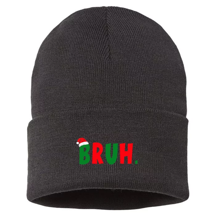 Bruh Meme Funny Christmas Saying Bro Greeting Teens Sustainable Knit Beanie