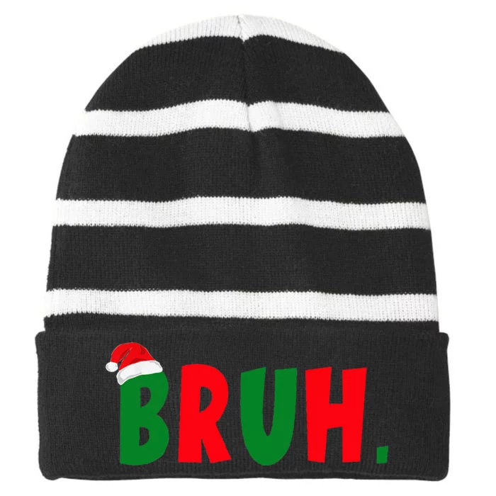 Bruh Meme Funny Christmas Saying Bro Greeting Teens Striped Beanie with Solid Band