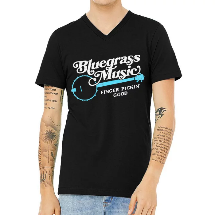 Bluegrass Music Finger Pickin Good Banjo Design Graphic V-Neck T-Shirt