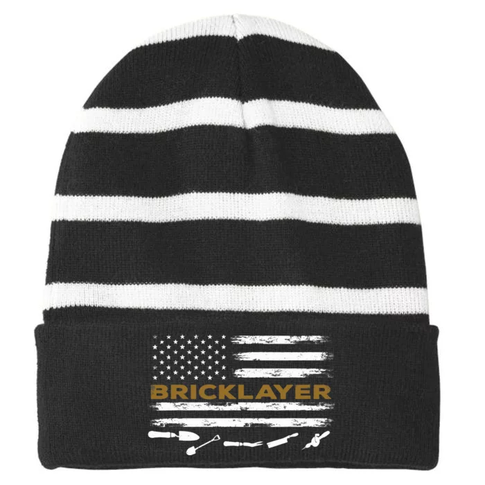 Brick Mason Funny Quote Bricklayer Masonry Construction US Striped Beanie with Solid Band