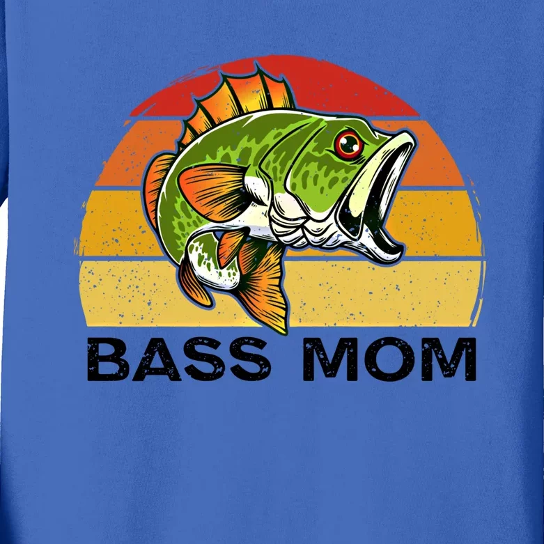 Bass Mom Fishing Fish Funny Gift For Mom Mothers Day Cool Gift Kids Long Sleeve Shirt