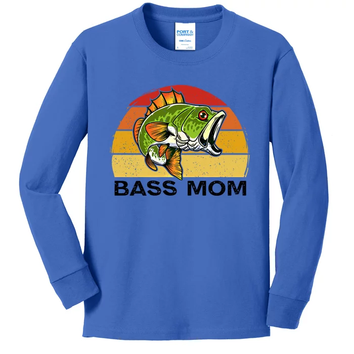 Bass Mom Fishing Fish Funny Gift For Mom Mothers Day Cool Gift Kids Long Sleeve Shirt