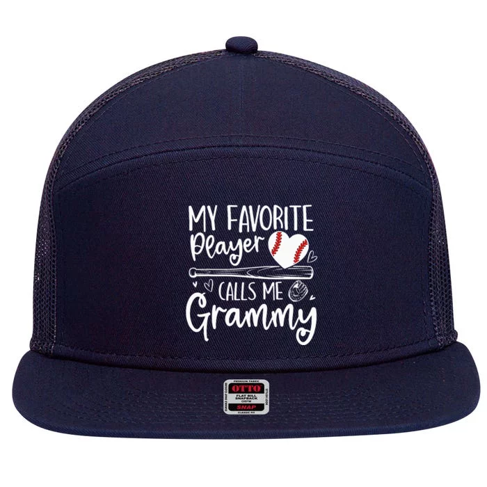 Baseball My Favorite Player Calls Me Grammy Heart Mother 7 Panel Mesh Trucker Snapback Hat