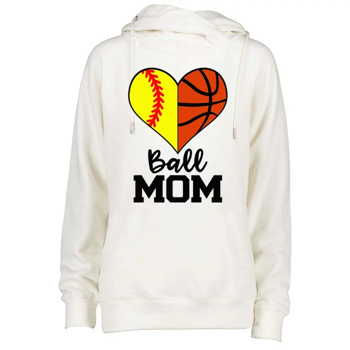 Ball Mom Funny Softball Basketball Player Mom Womens Funnel Neck Pullover Hood