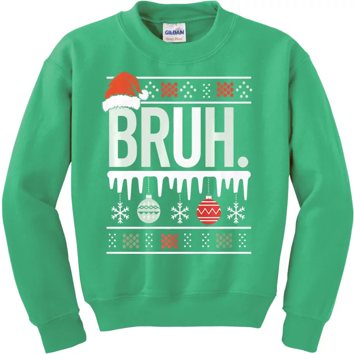 Bruh Meme Funny Christmas Santa Greeting Teens Xmas Kids Sweatshirt