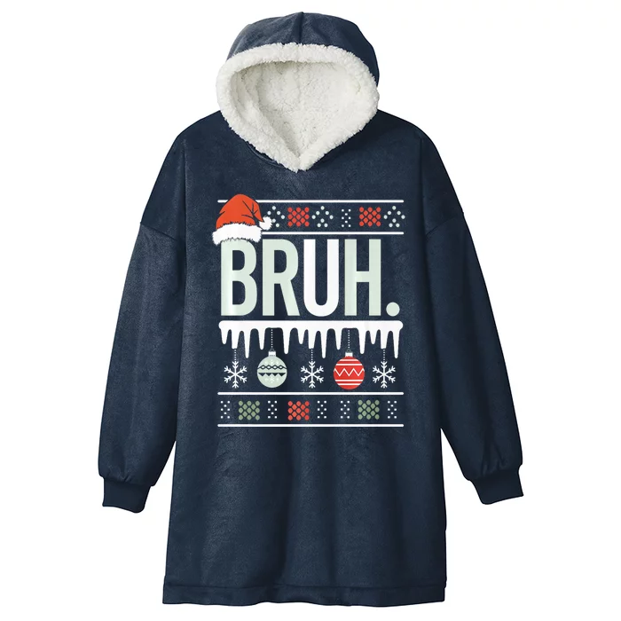 Bruh Meme Funny Christmas Santa Greeting Teens Xmas Hooded Wearable Blanket