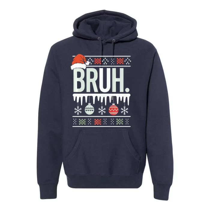 Bruh Meme Funny Christmas Santa Greeting Teens Xmas Premium Hoodie