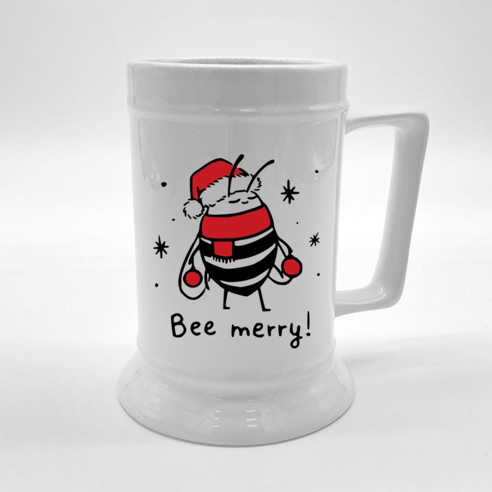 Bee Merry Funny Christmas Gift Bee Lover Front & Back Beer Stein