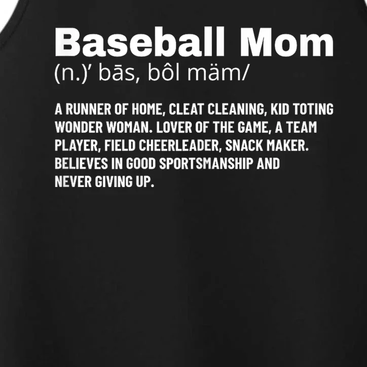 Baseball Mom Funny Definition Baseball Mother Performance Tank