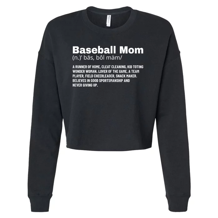 Baseball Mom Funny Definition Baseball Mother Cropped Pullover Crew