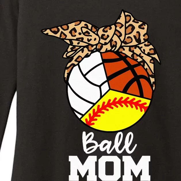 Ball Mom Funny Softball Volleyball Basketball Leopard Mom Womens CVC Long Sleeve Shirt