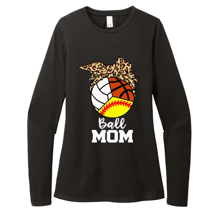 Ball Mom Funny Softball Volleyball Basketball Leopard Mom Womens CVC Long Sleeve Shirt