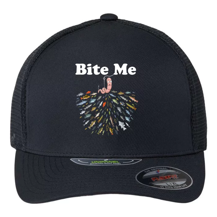 Bite Me Fishing Gift For Fishing Lovers Flexfit Unipanel Trucker Cap