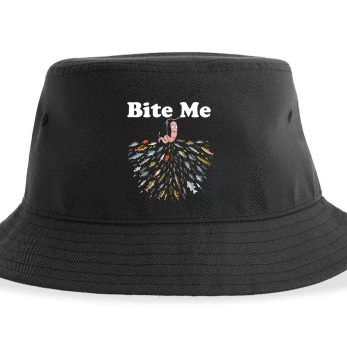 Bite Me Fishing Gift For Fishing Lovers Sustainable Bucket Hat