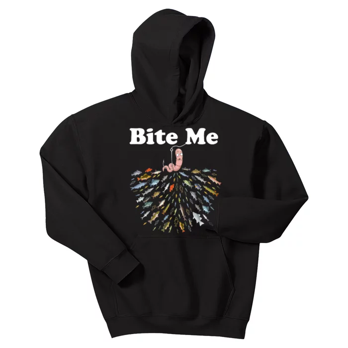 Bite Me Fishing Gift For Fishing Lovers Kids Hoodie