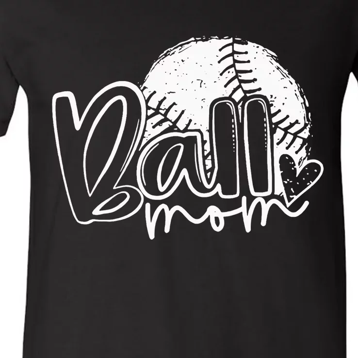 Ball Mom Funny Baseball Football Basketball Mom Mommy Wo V-Neck T-Shirt